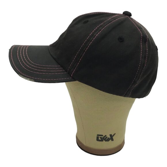 Mossy Oak Black Pink Distressed Tuck Strap Adjustable Cap Trucker Baseball Hat - Picture 10 of 13